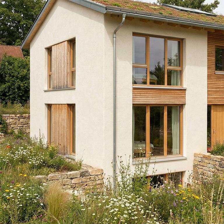 Kalamua Kalkputz als Außenputz an einer Fassade