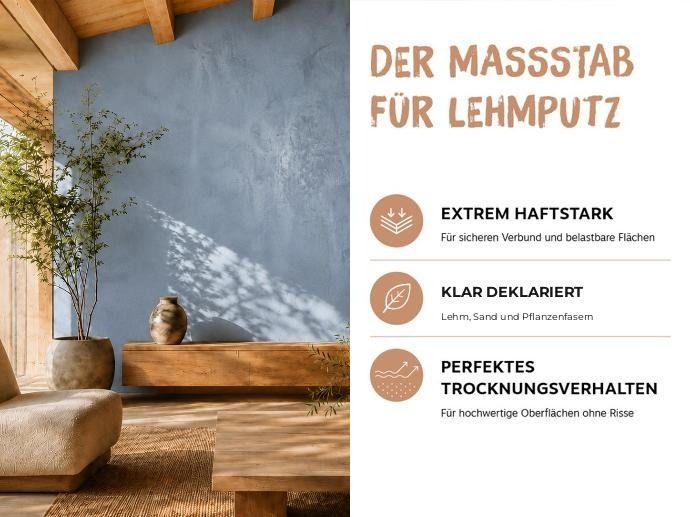 conluto Lehmputz: extrem haftstark, klar deklariert (Lehm, Sand, Pflanzenfasern), perfektes Trocknungsverhalten