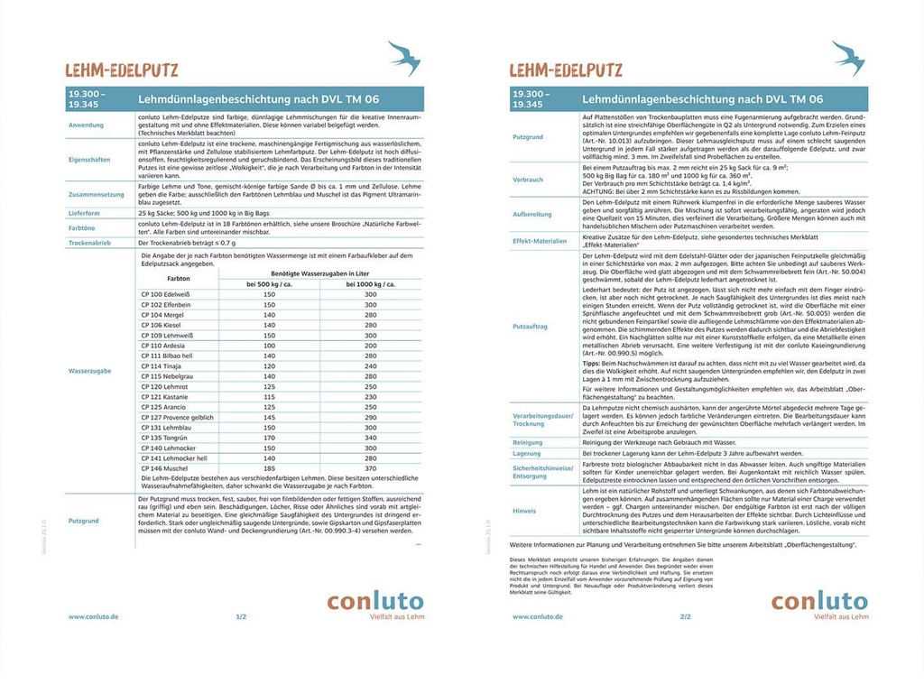Lehm-Edelputz Datenblatt